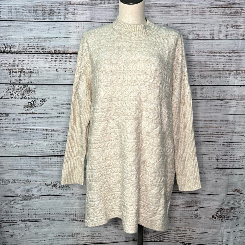 Soft Surroundings Alena Sweater In Oatmeal Heather‎ LARGE Cable Knit